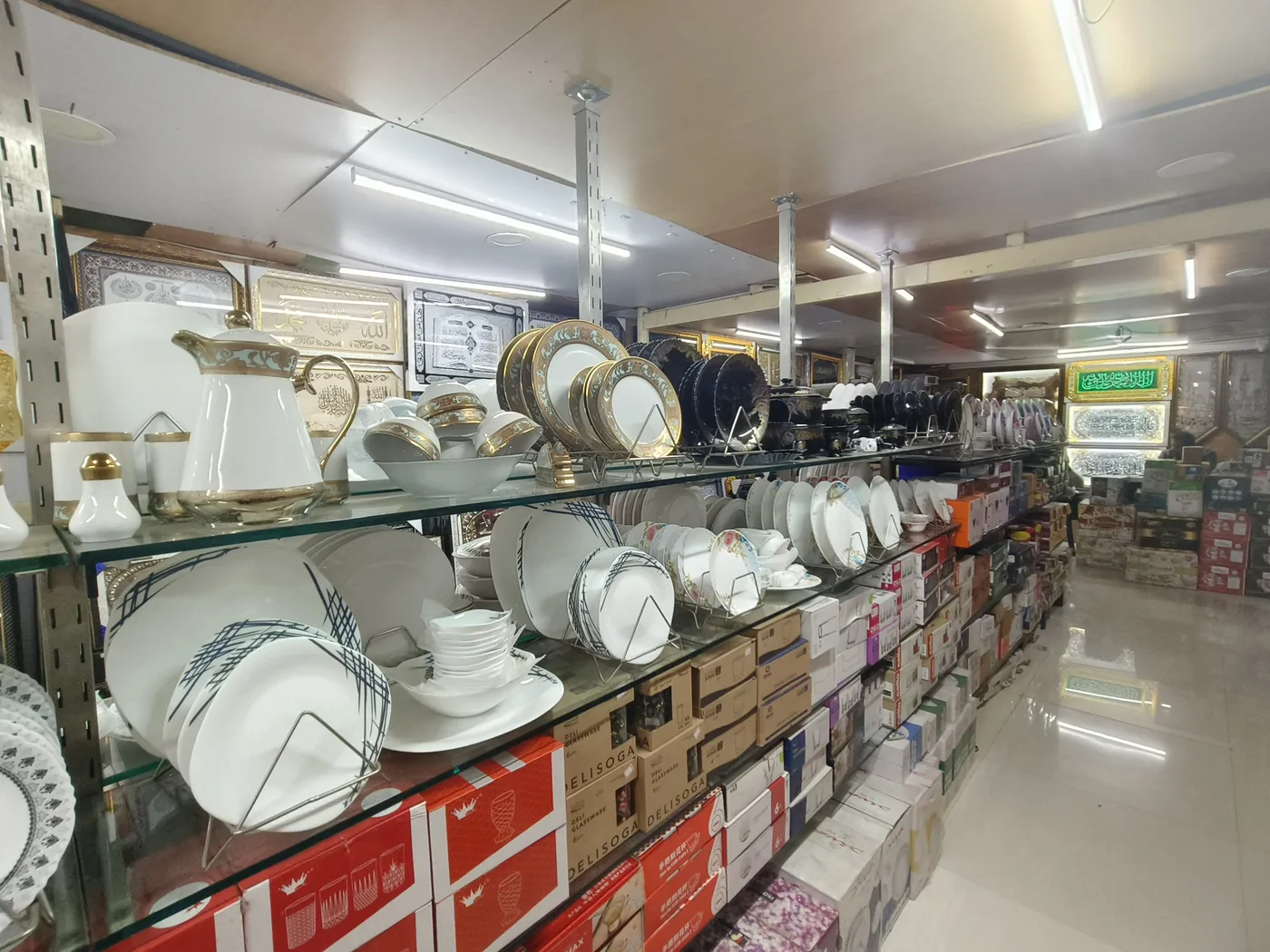 Cookware & dinnerware aisle at SRK in Tumakuru