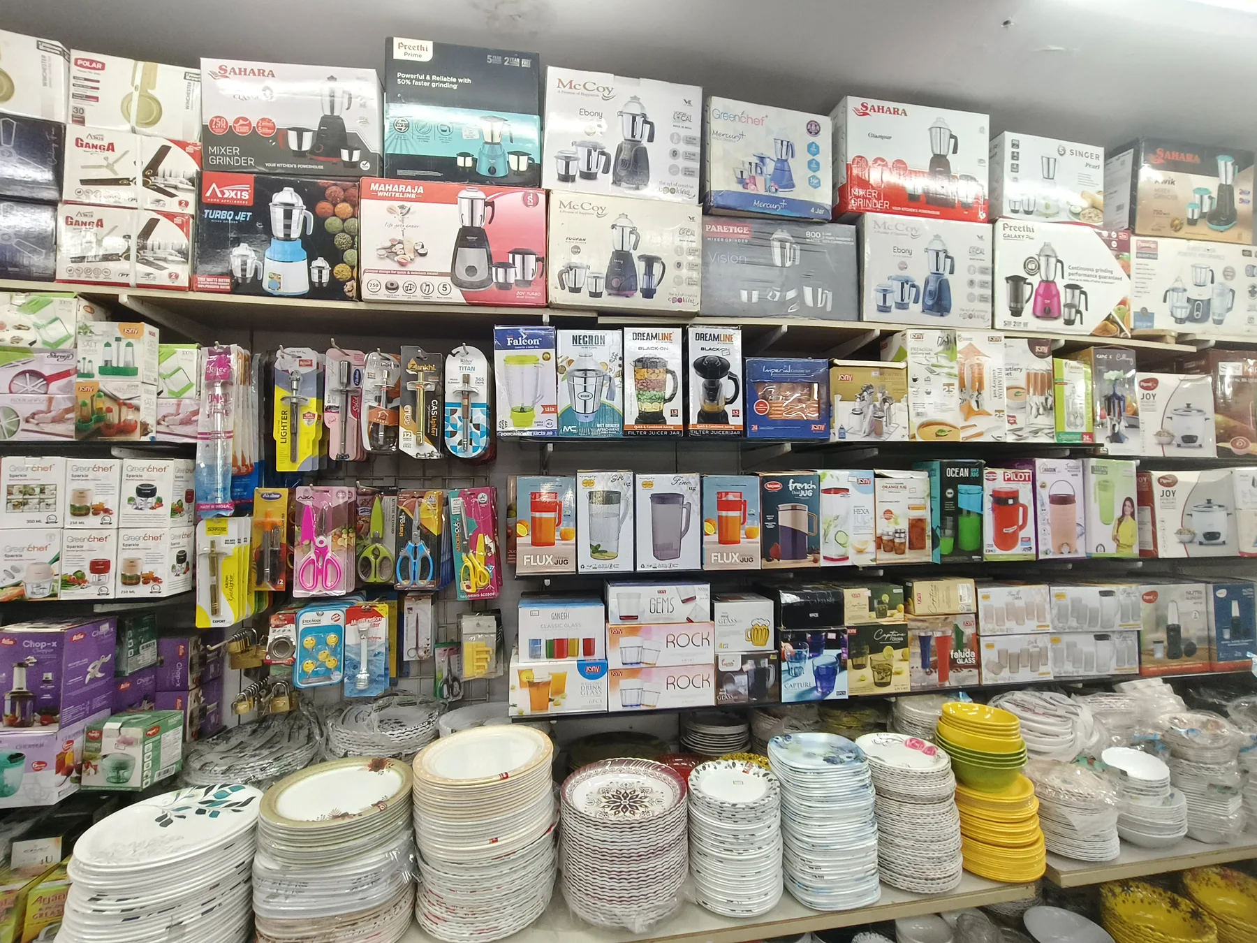 Cookware, mixer grinder, kettle, induction cooktop, storage and kitchen tools